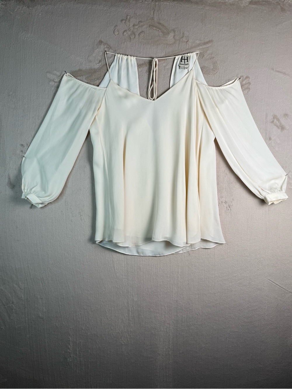 Haute Hippie Silk Cold Shoulder Blouse Ivory Boho Flowy Top S